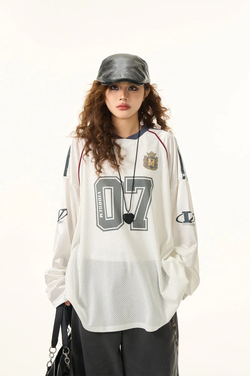 Retro Football Jersey Mesh Long Sleeve T-Shirt