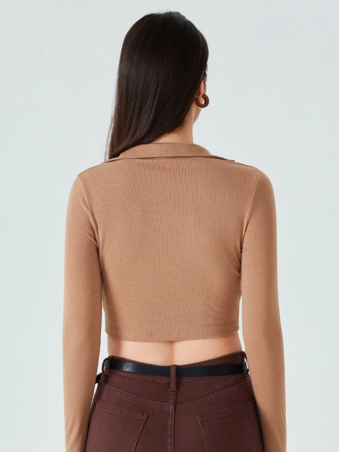 Ruched Zipper Collar Neck Crop Top