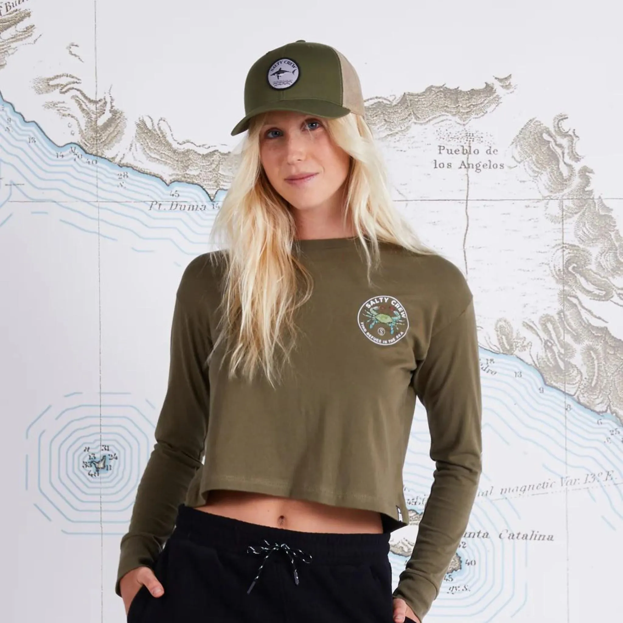 Salty Crew Blue Crabber Long Sleeve Crop