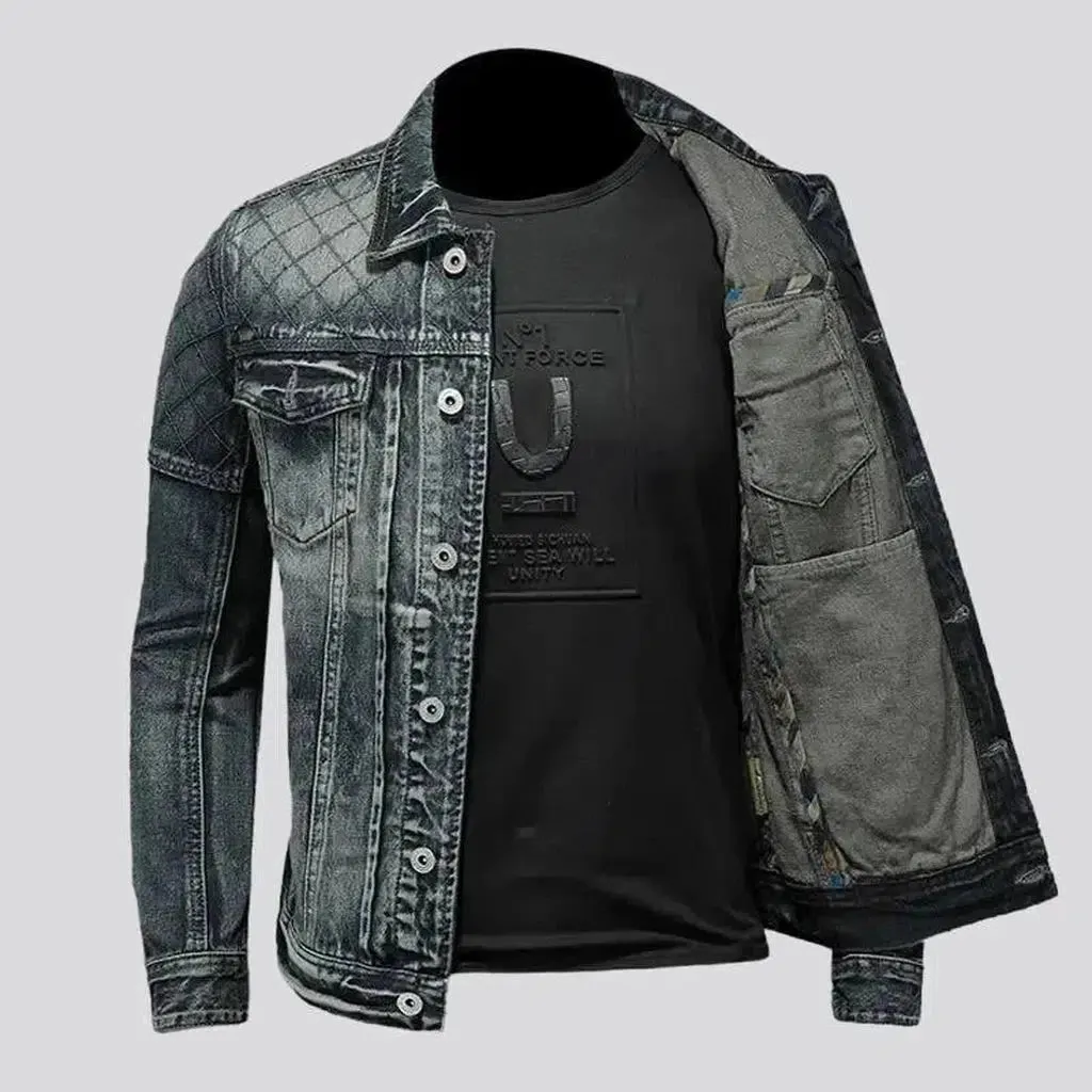 Sanded moto men's denim jacket