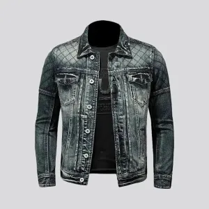 Sanded moto men's denim jacket