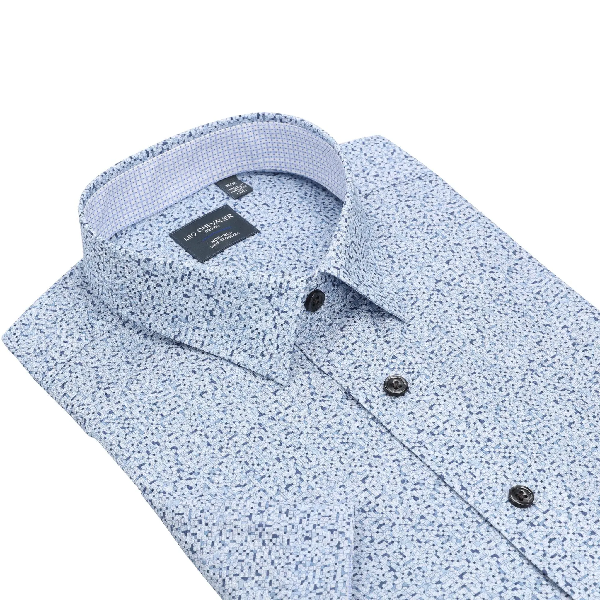 Sky Blue Casual Men's Hidden Button Down Short-Sleeve Shirt