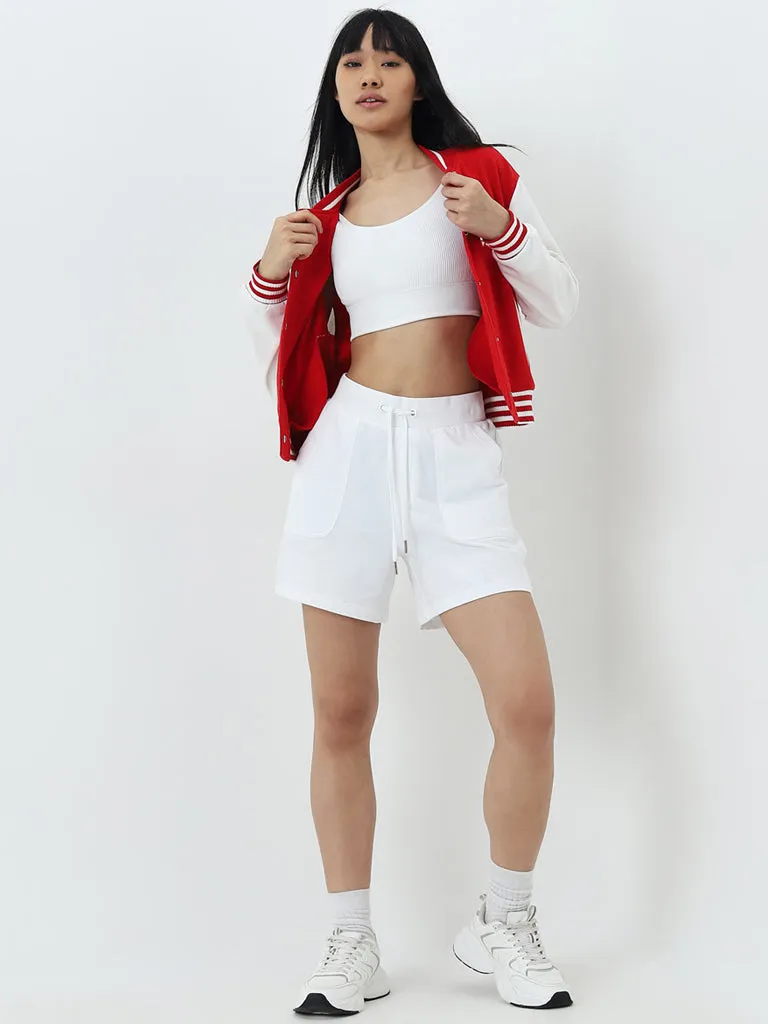 Studiofit Red Embroidered Varsity Cotton Blend Jacket