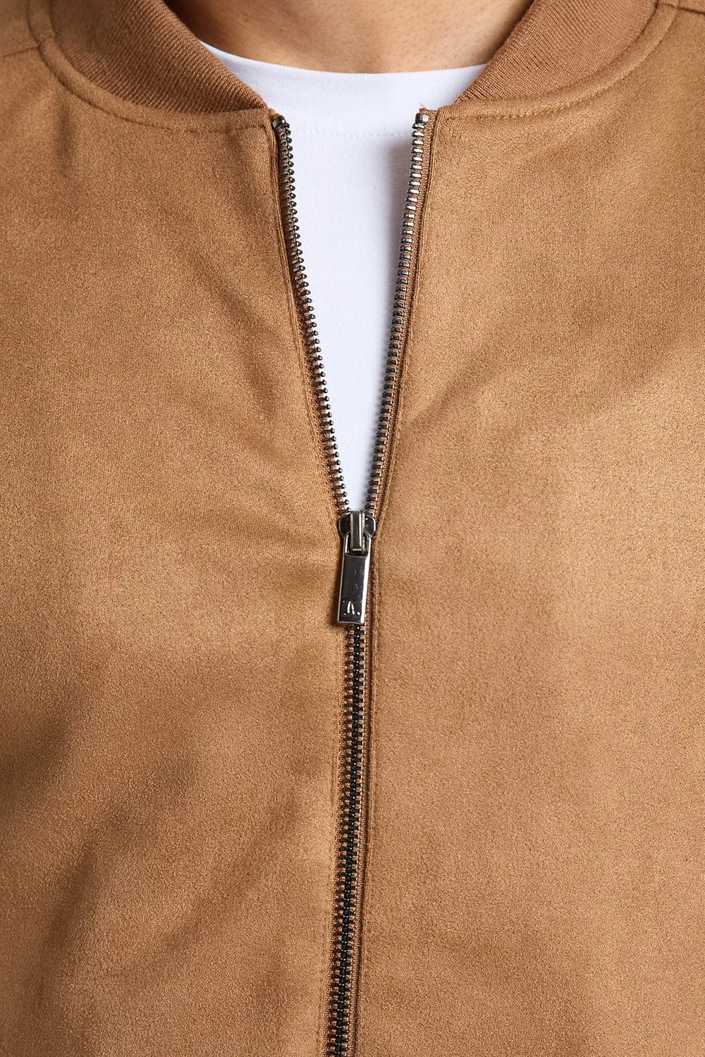 Suede Look Bomber Jacket in Chestnut