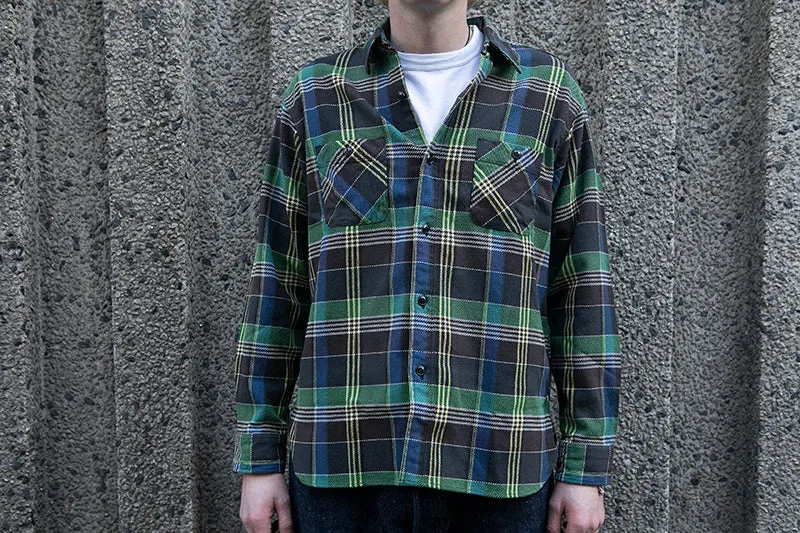 Sugar Cane L/S Twill Check Flannel Shirt - Green