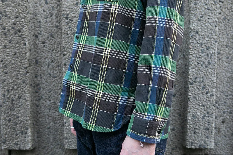 Sugar Cane L/S Twill Check Flannel Shirt - Green