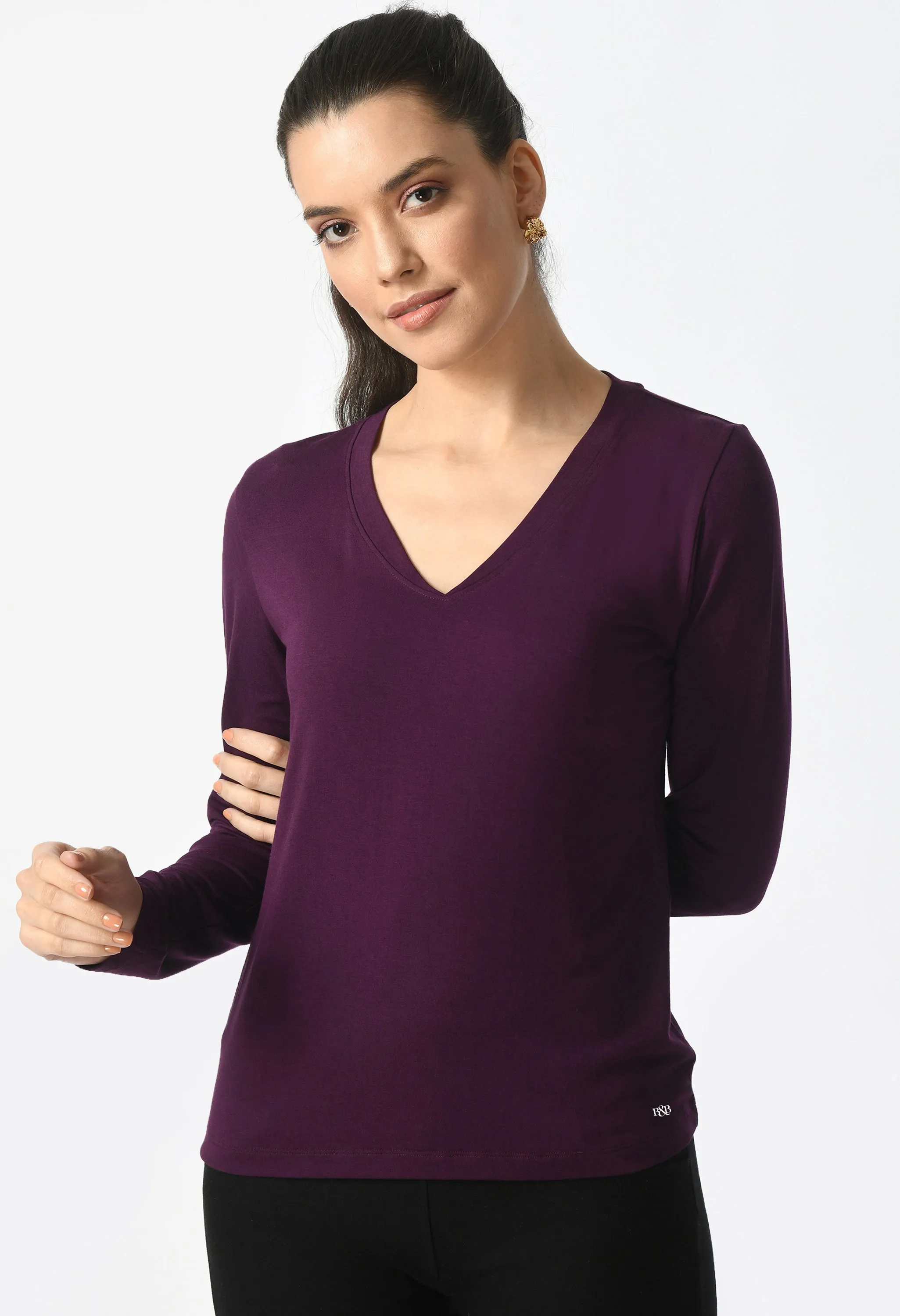 V-Neck Long Sleeve T-Shirt  #6004