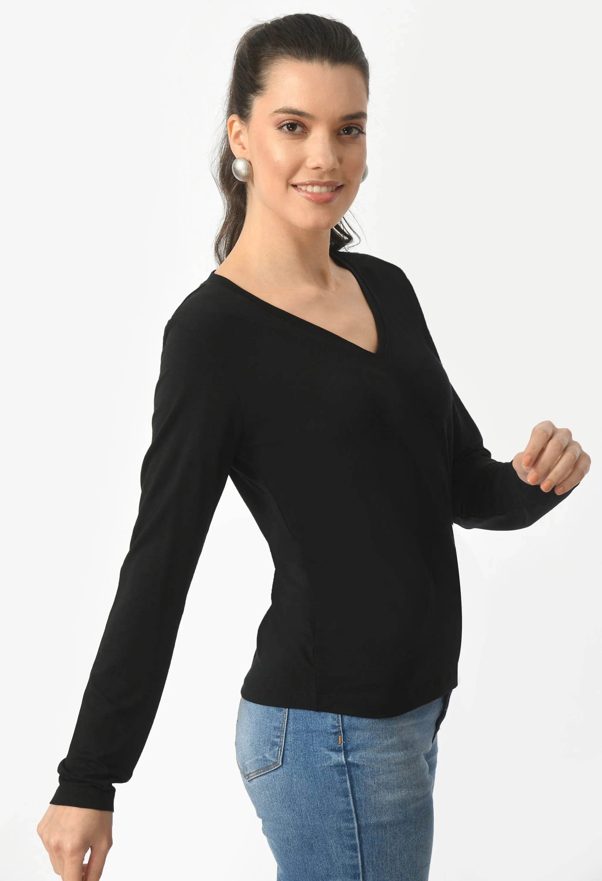 V-Neck Long Sleeve T-Shirt  #6004