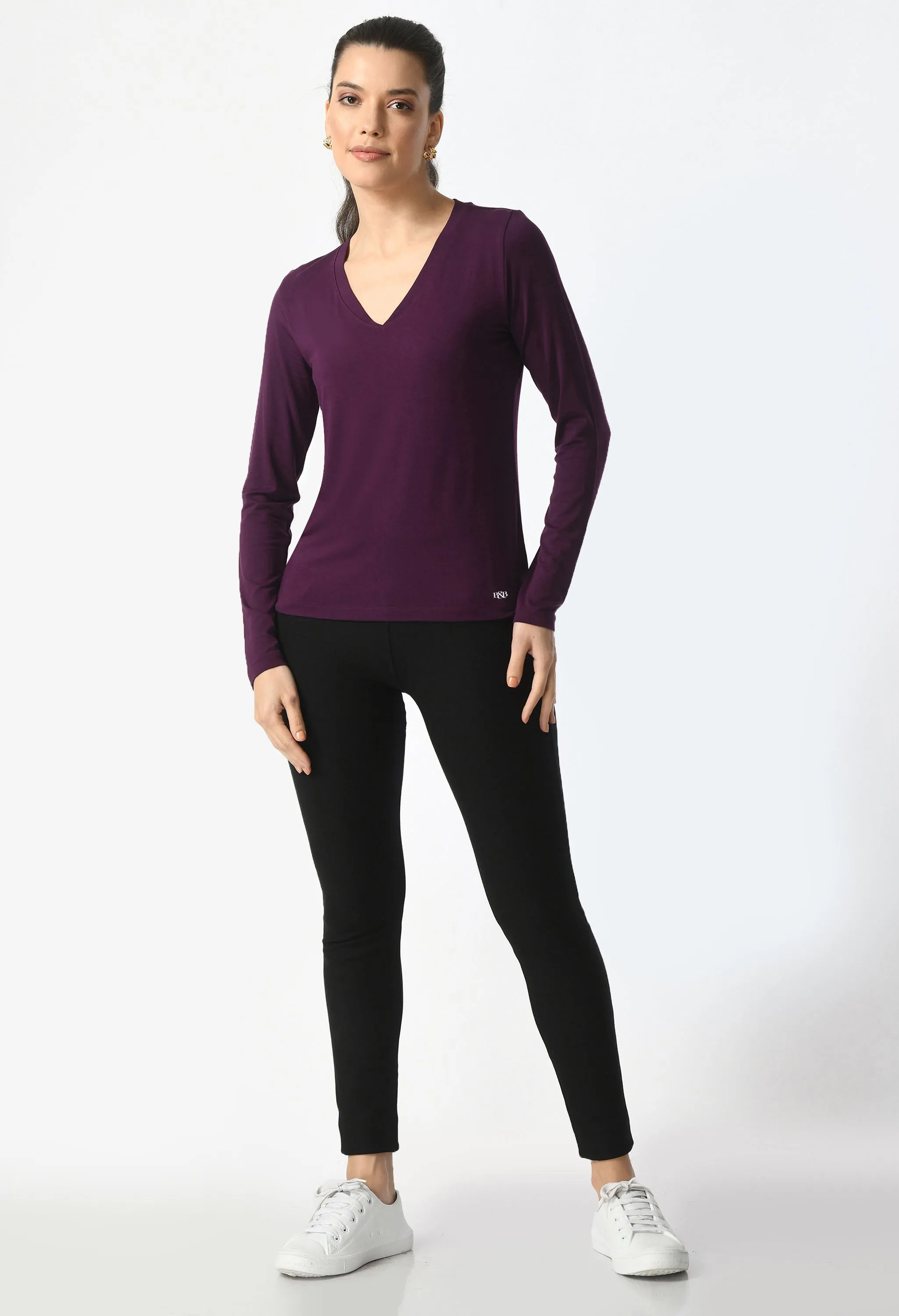 V-Neck Long Sleeve T-Shirt  #6004