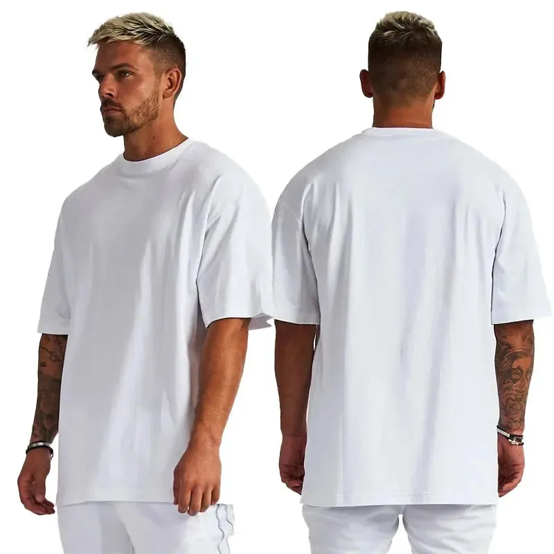 White Plain Blank Drop Shoulder T-Shirts 100% Cotton Casual Heavyweight T Shirts Custom Logo Mens Oversized TShirts