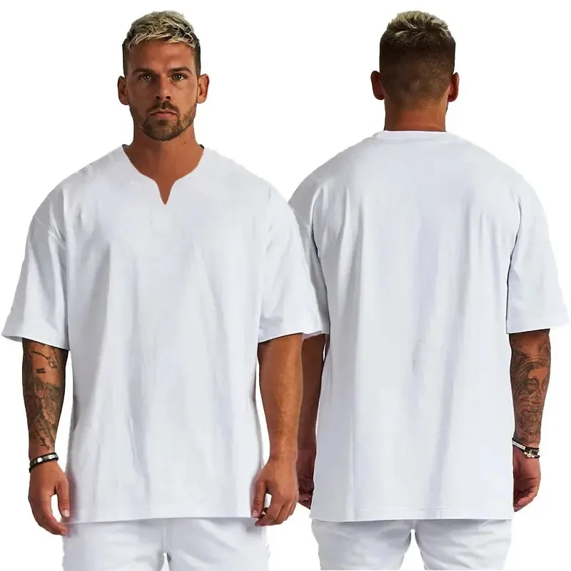 White Plain Blank Drop Shoulder T-Shirts 100% Cotton Casual Heavyweight T Shirts Custom Logo Mens Oversized TShirts