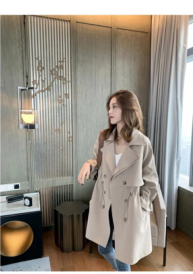 Wjczt 2022 Spring Autumn Women's Solid Long Coats Student Causal Turn-Down Collar Shirring Button Outerwear Lady Fashion Windbreaker