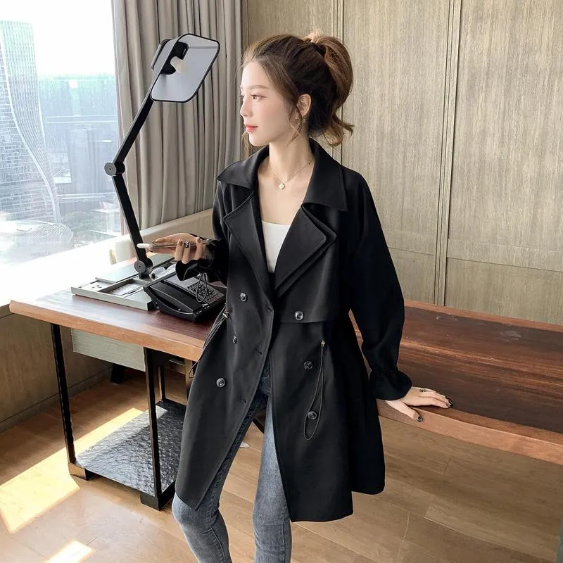 Wjczt 2022 Spring Autumn Women's Solid Long Coats Student Causal Turn-Down Collar Shirring Button Outerwear Lady Fashion Windbreaker