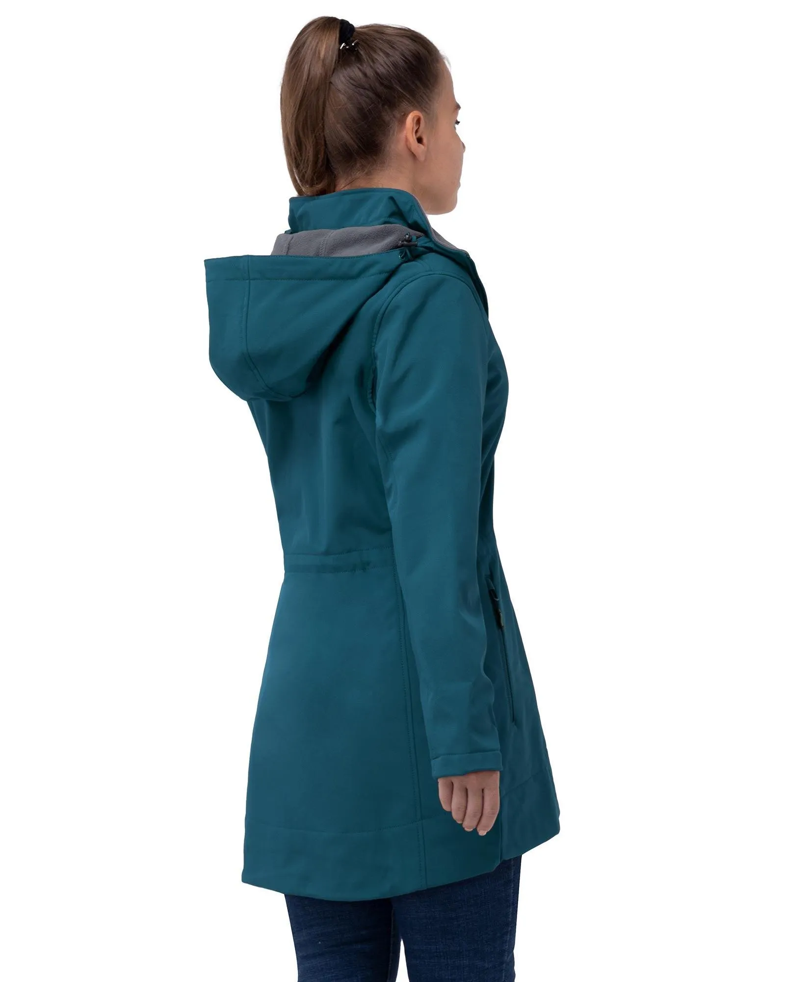 Women's Softshell Long Jacket with Detachable Hood Fleece Lined: 8000mm W/P index 1000 Level Breathable