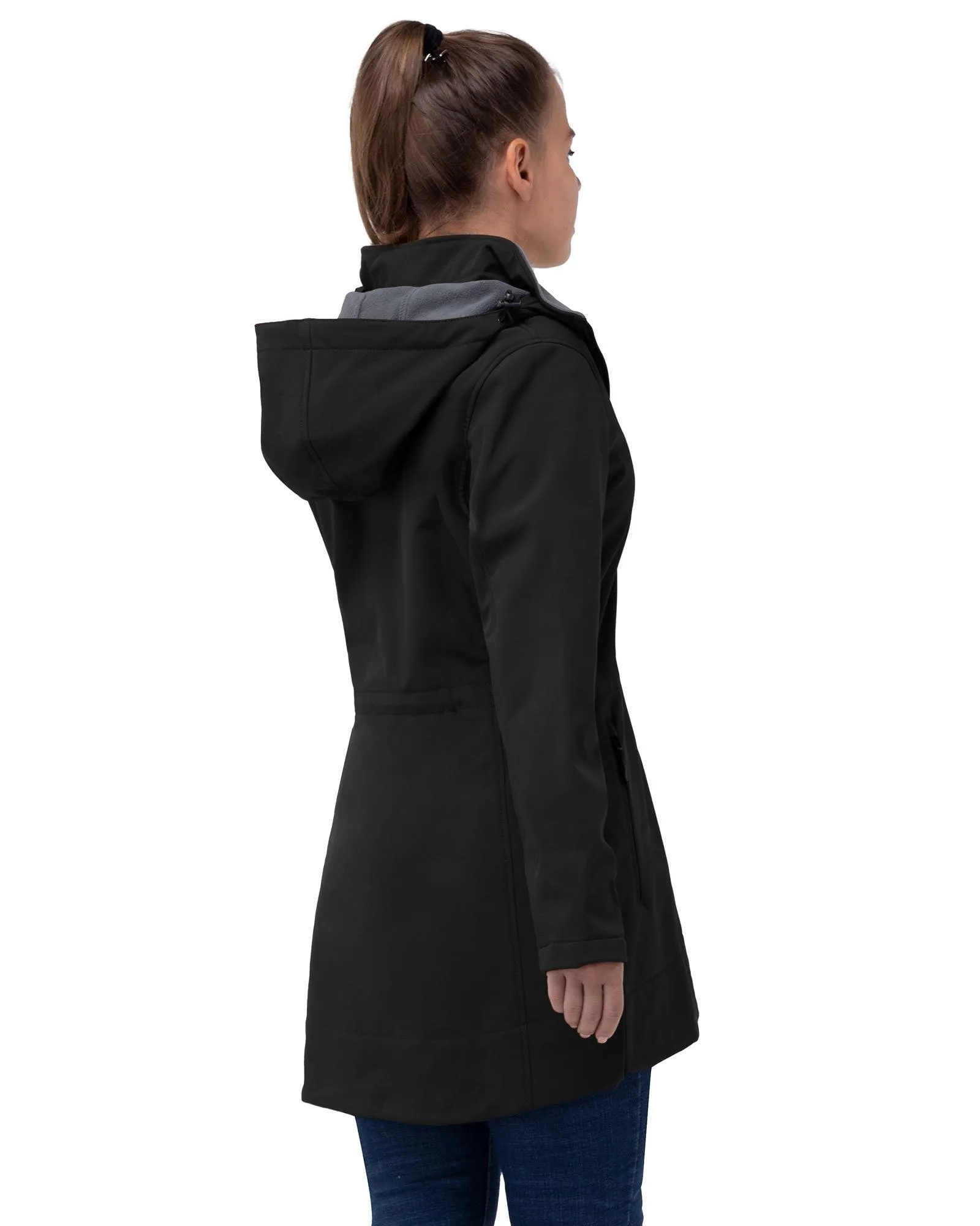 Women's Softshell Long Jacket with Detachable Hood Fleece Lined: 8000mm W/P index 1000 Level Breathable